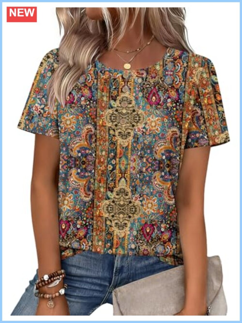 Women's Summer Top Short Sleeve Henley Button Crew Neck Casual Blouse